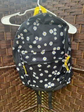 Kids Black Daisy Print Backpack with Yellow Trim
